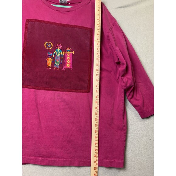 JOHNNY WAS T-Shirt Womans 1X Red Long Sleeves Embroidered Vtg Made In USA READ - Picture 10 of 10